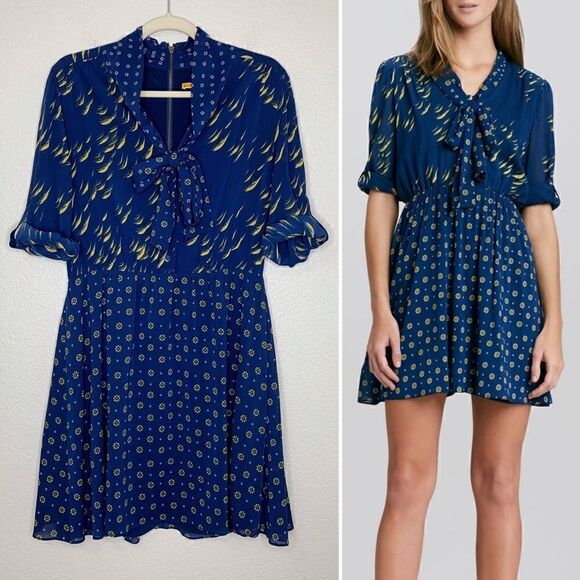 Alice + Olivia Silk Blend Neka Printed Tie-Neck Dress Size Large